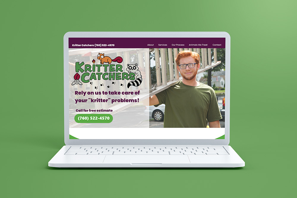 Kritter Catchers web design on a laptop